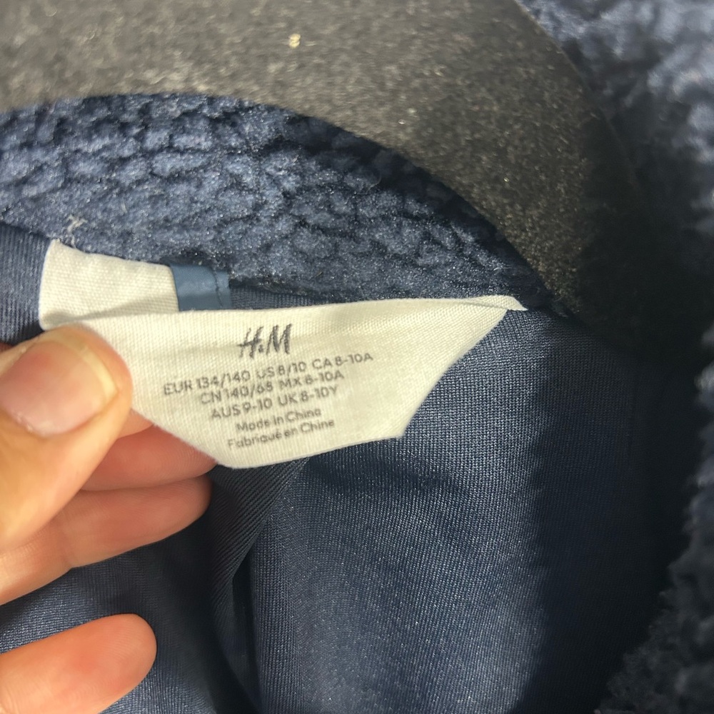 H&M Navy Textured Sherpa Jacket - Picture 9 of 11